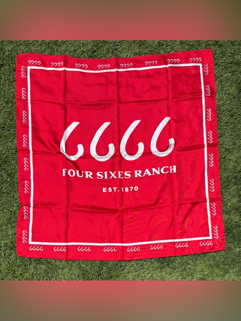 NWOT Four Sixes Ranch 6666 Red Logo 100% Silk Scarf Bandana Wrap